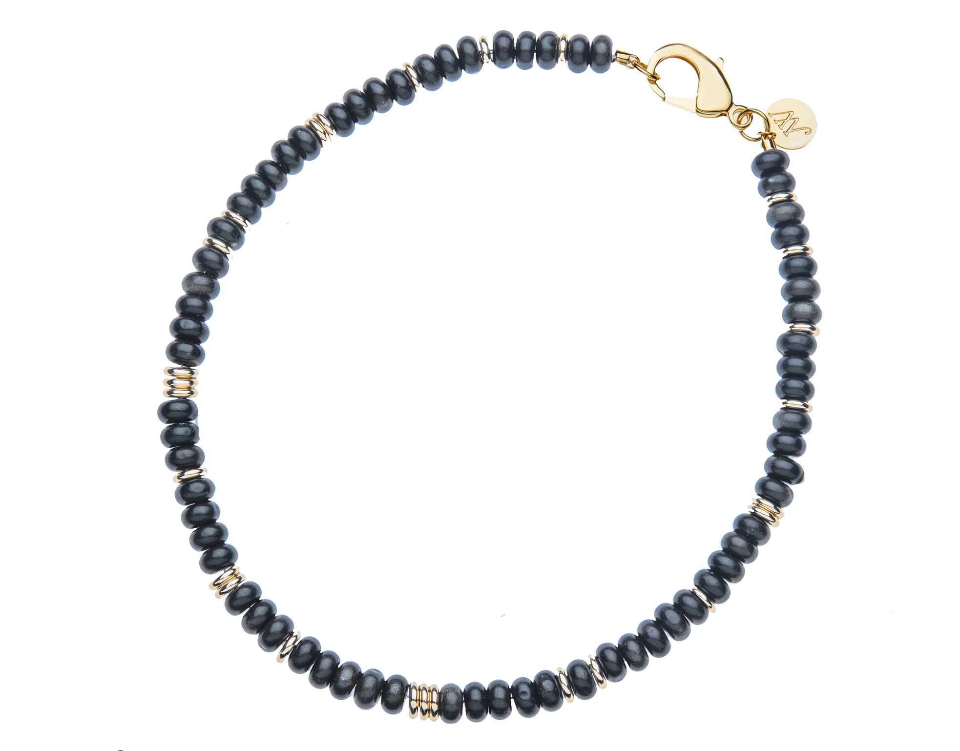 JANE WIN Gumdrop Beaded Necklace Obsidian
