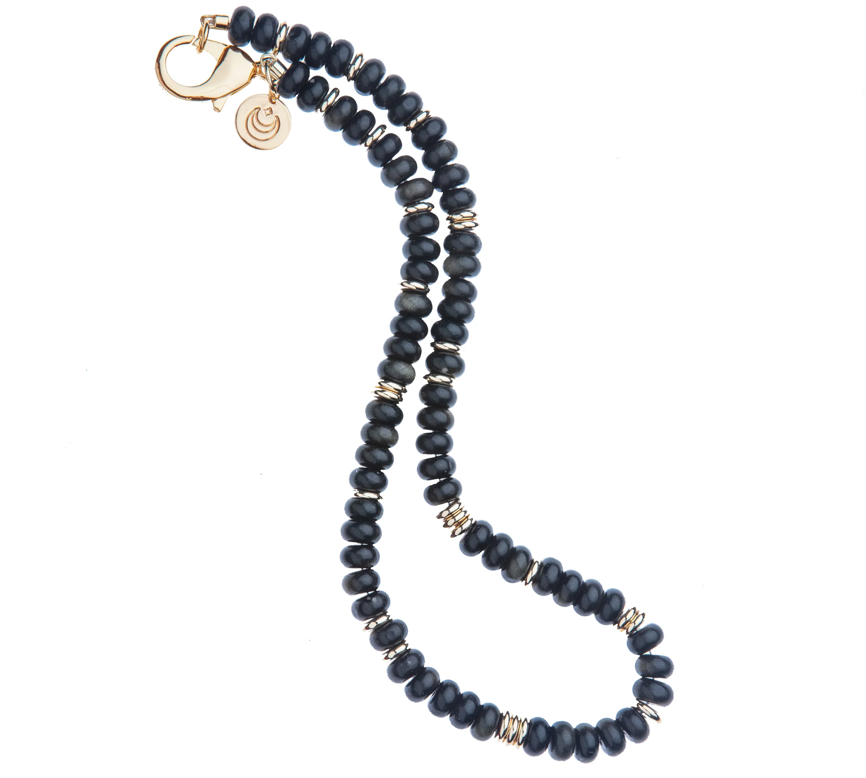JANE WIN Gumdrop Beaded Necklace Obsidian