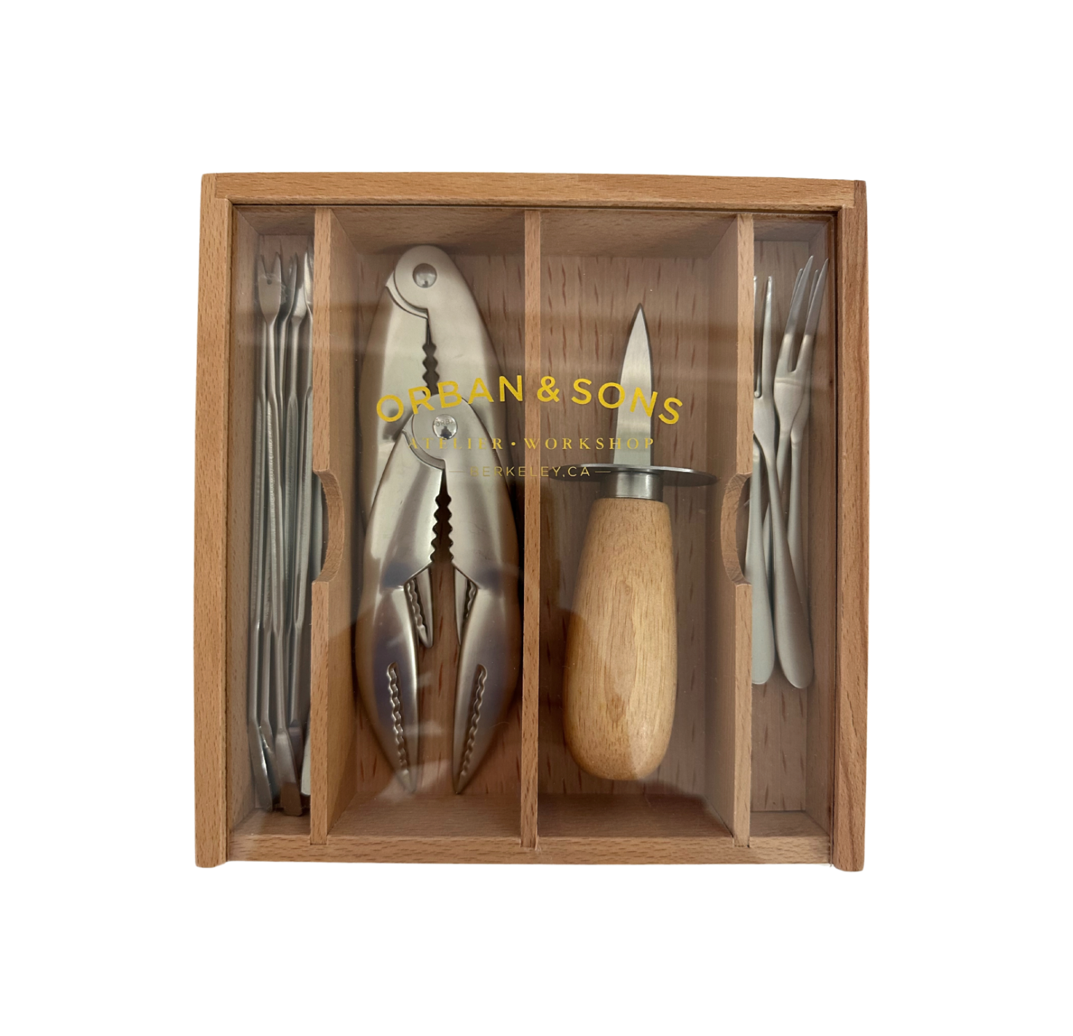 12 Piece Seafood Set in Wooden Box w/ Acrylic Lid