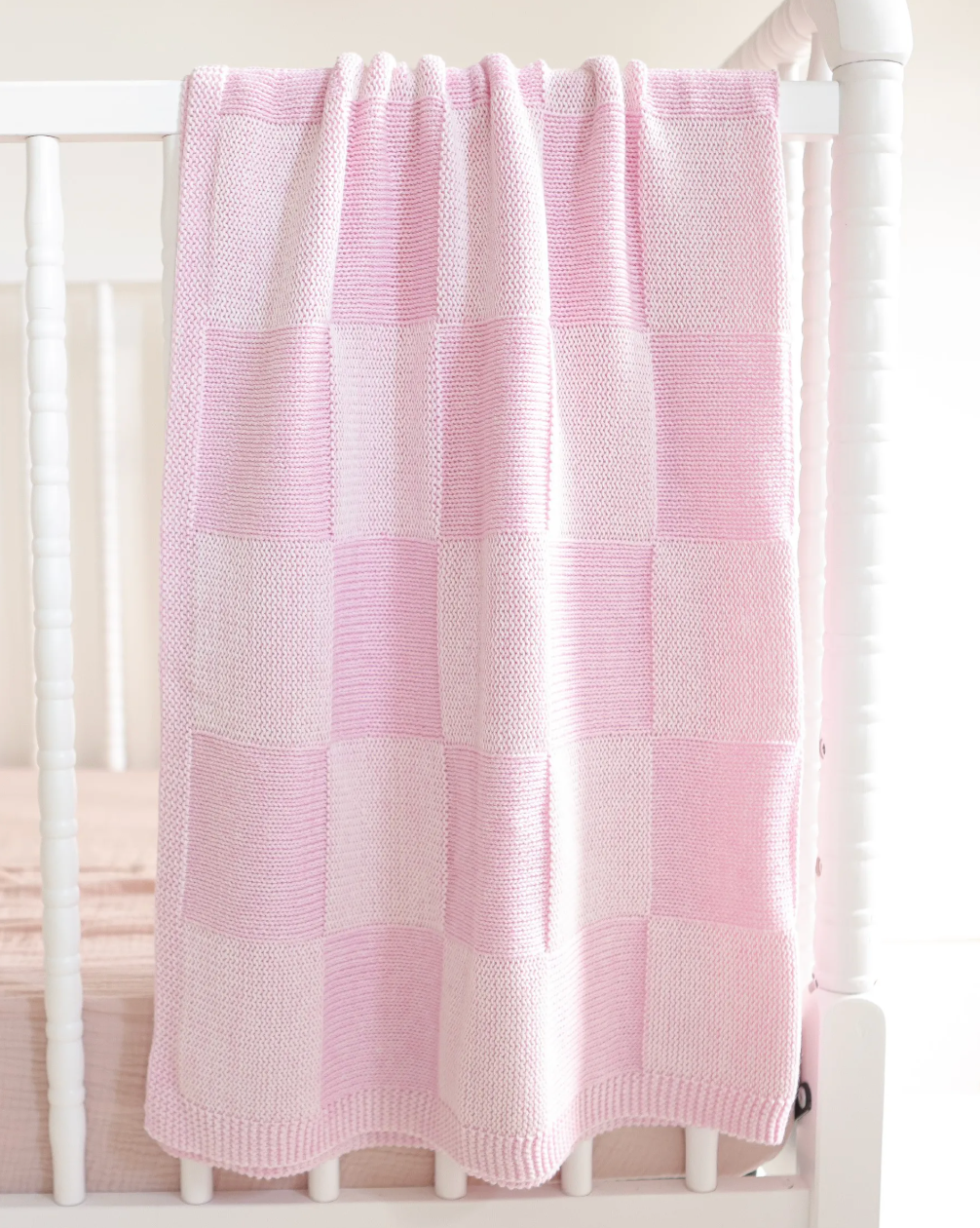 Charlie Knit Baby Blanket Bermuda Pink & White