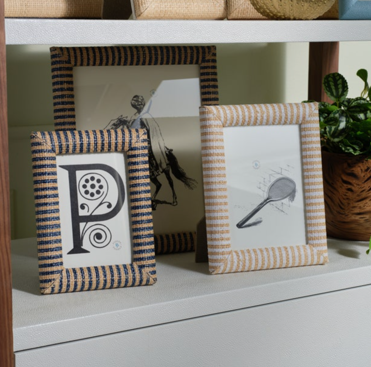 Toluca Frame White & Natural Stripe Raffia