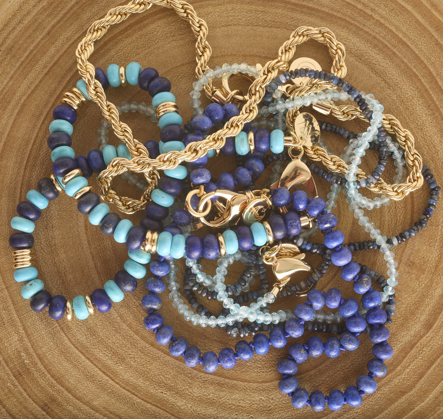 JANE WIN Diamond Cut Double Wrap Beaded Necklace Kyanite