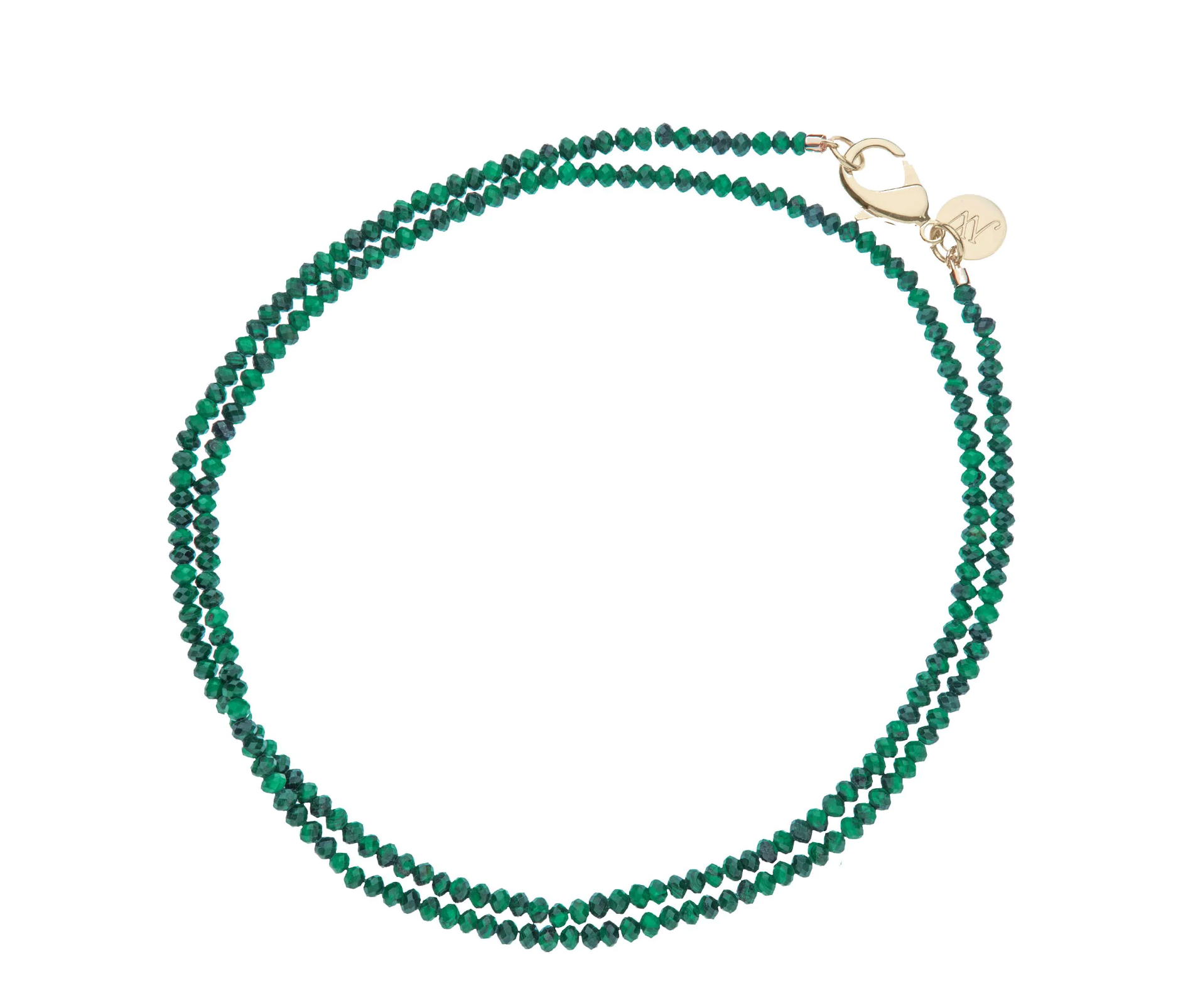 JANE WIN Double Wrap Diamond Cut Beaded Necklace Malachite