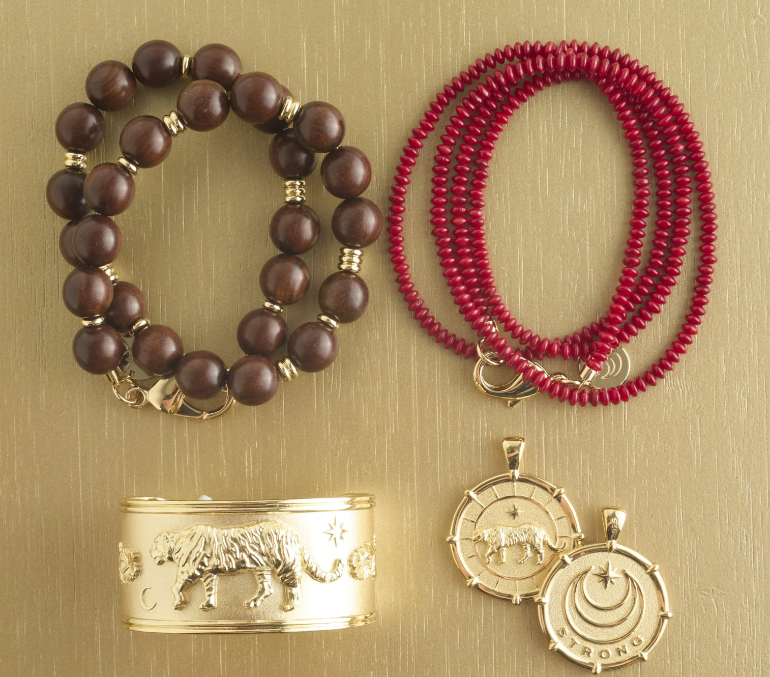 JANE WIN Double Wrap Beaded Necklace Crimson Coral