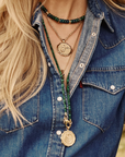 JANE WIN Double Wrap Diamond Cut Beaded Necklace Malachite