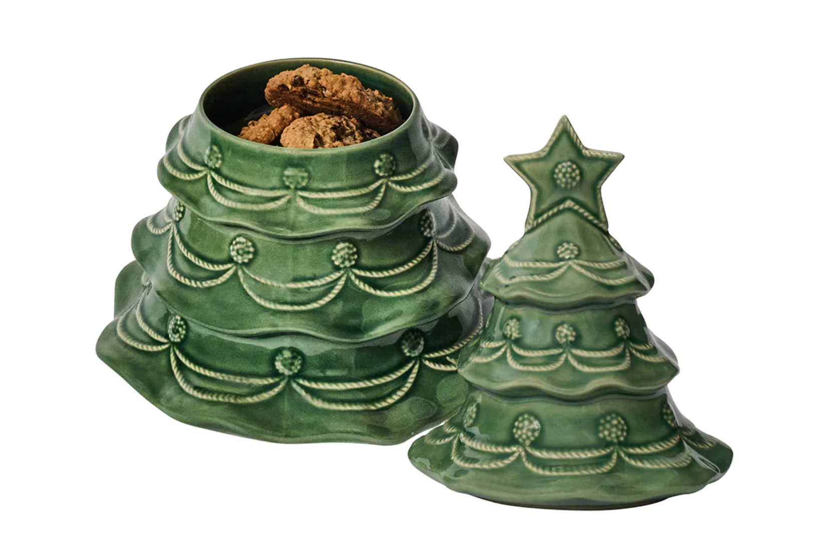 JULISKA Berry & Thread Christmas Tree Cookie Jar w/ Lid Basil