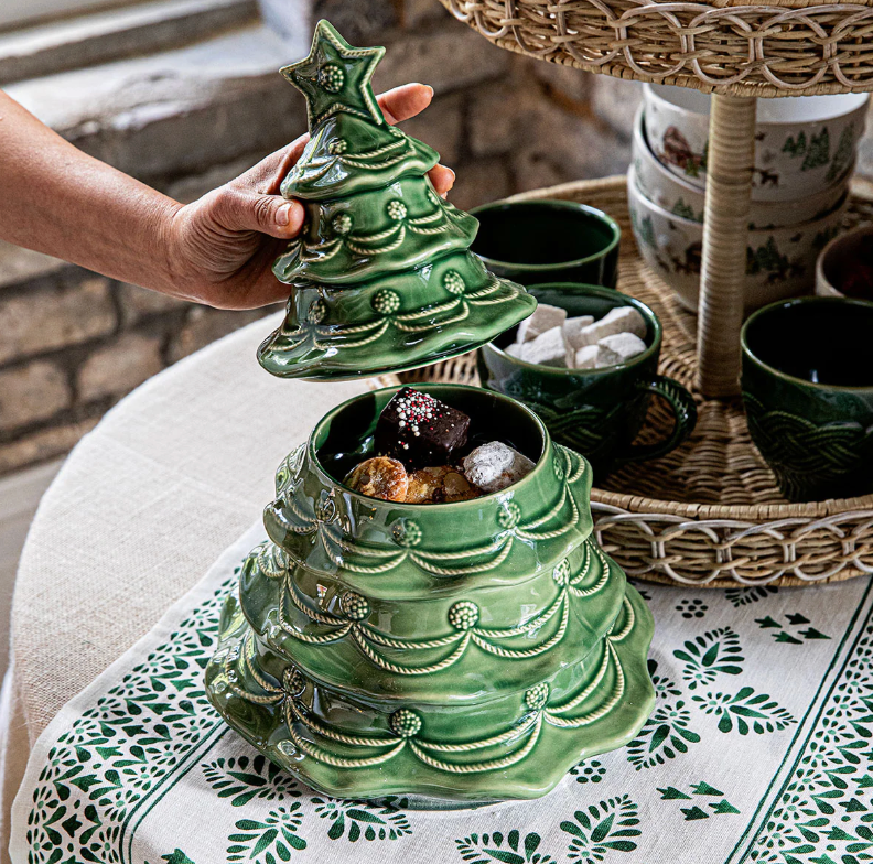 JULISKA Berry & Thread Christmas Tree Cookie Jar w/ Lid Basil