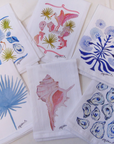 Blue Coastal Life Print White Flour Sack Towel
