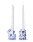 Blue & White Turkey Candle Holders-Set/2