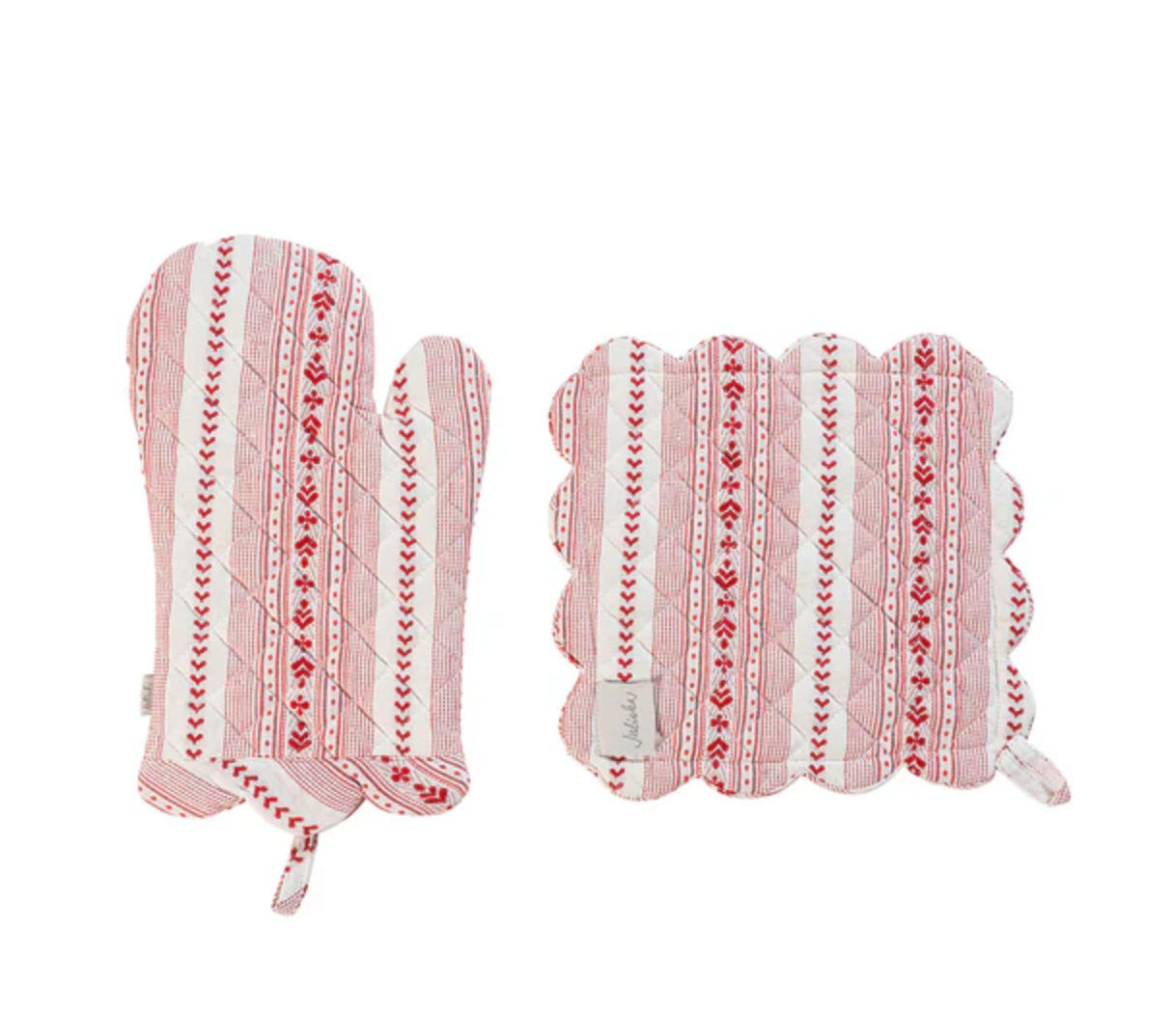JULISKA Villa Stripe Oven Mitt and Pot Holder Set/2pc - Ruby