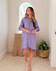 FRANK & EILEEN Rosemary Shirtdress Blue/Red Textured Stripe
