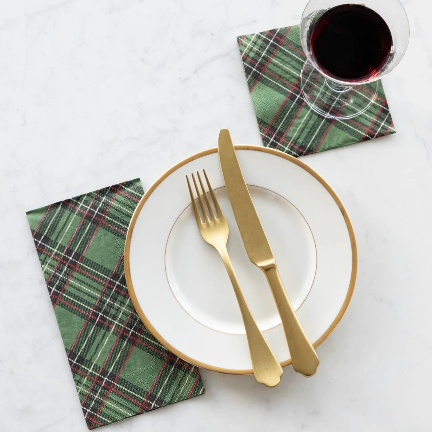 Green Plaid Guest Napkin-Set/16