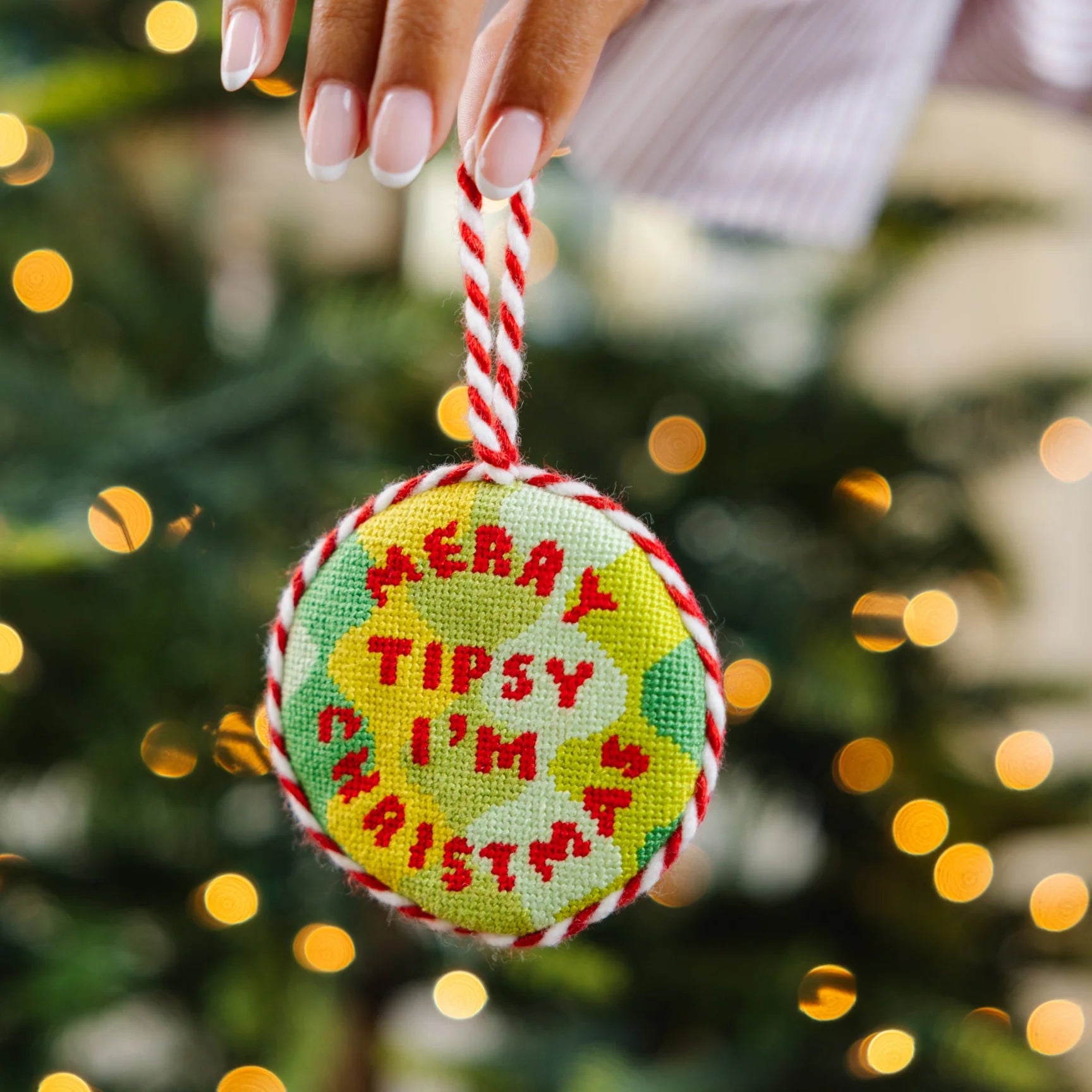 FURBISH STUDIO Needlepoint Ornament Merry Tipsy