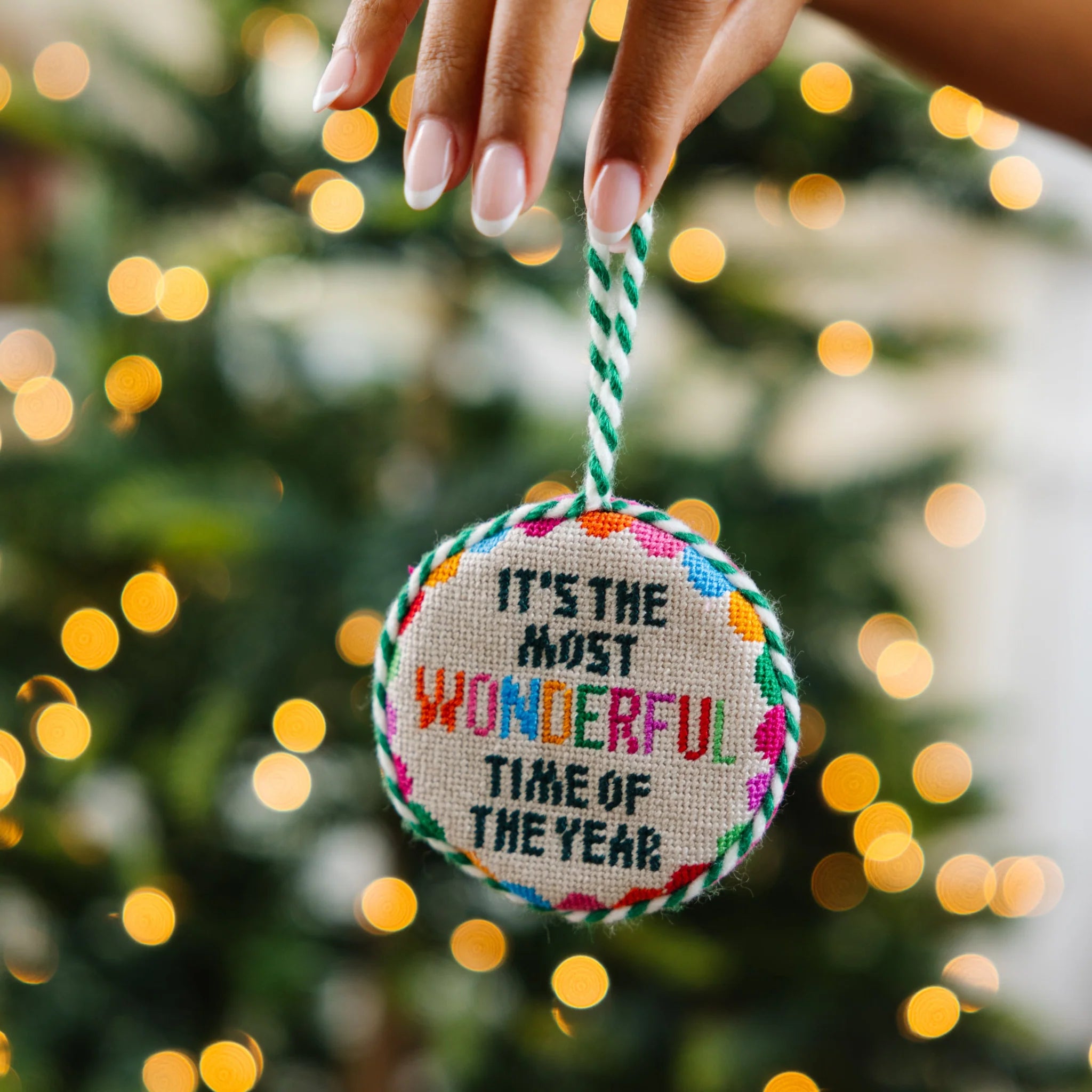 FURBISH STUDIO Needlepoint Ornament Wonderful Time
