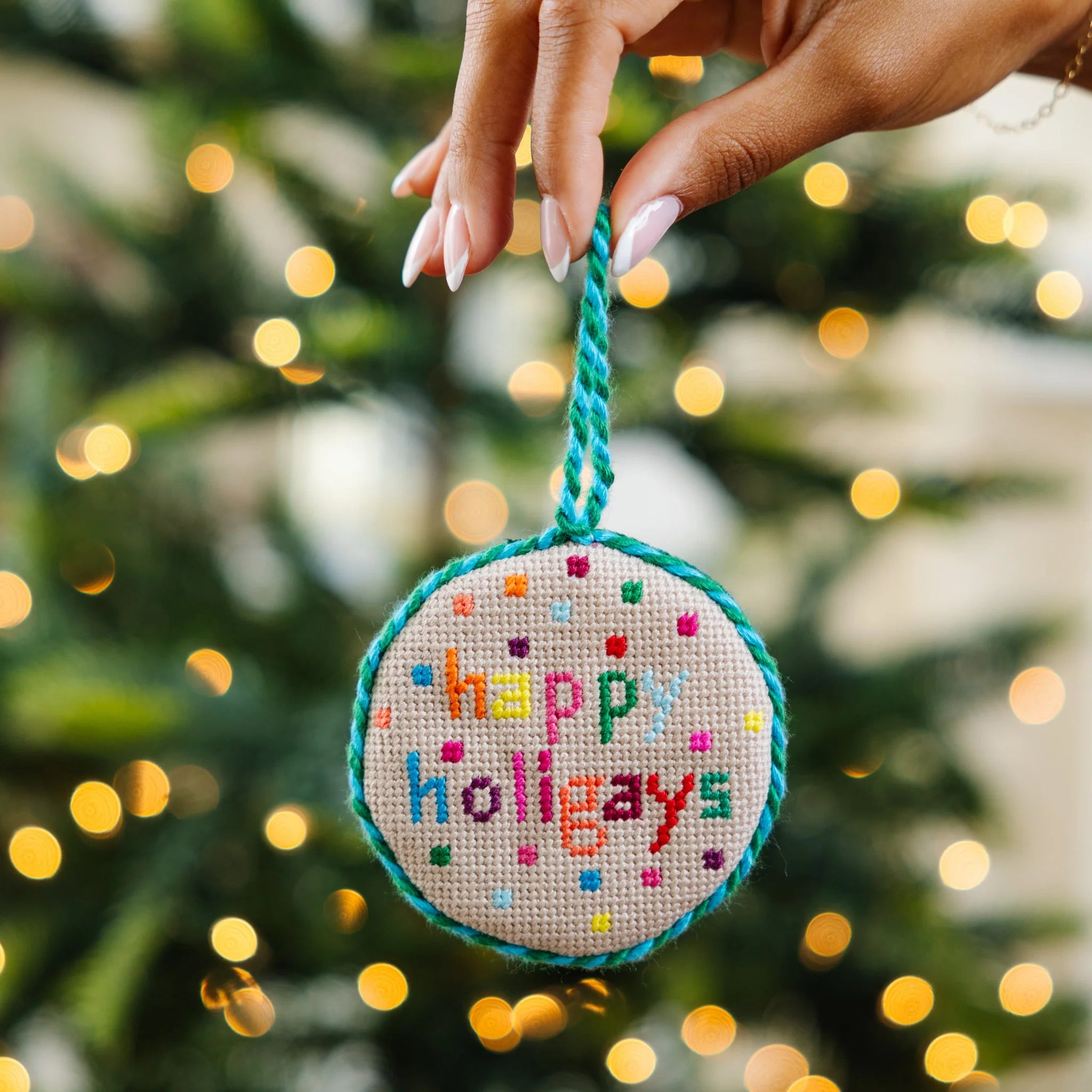 FURBISH STUDIO Needlepoint Ornament Happy Holigays