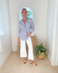 FRANK & EILEEN Joedy Button Up Wide Navy Stripe