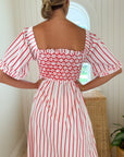 SMOCK LONDON Josefine Butler Dress Aquafresh Stripe w/ Big Apple