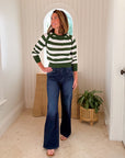 WALKER & WADE Greenwich Crewneck Sweater Masters Green Stripe