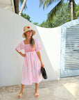 SMOCK LONDON Josefine Butler Dress Aquafresh Stripe w/ Big Apple