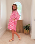 CARYN LAWN Preppy Dress Stripe & Gingham Red