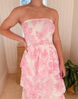FINAL SALE FINAL SALE FELICITE Strapless Tier Maxi Baby Pink Palm
