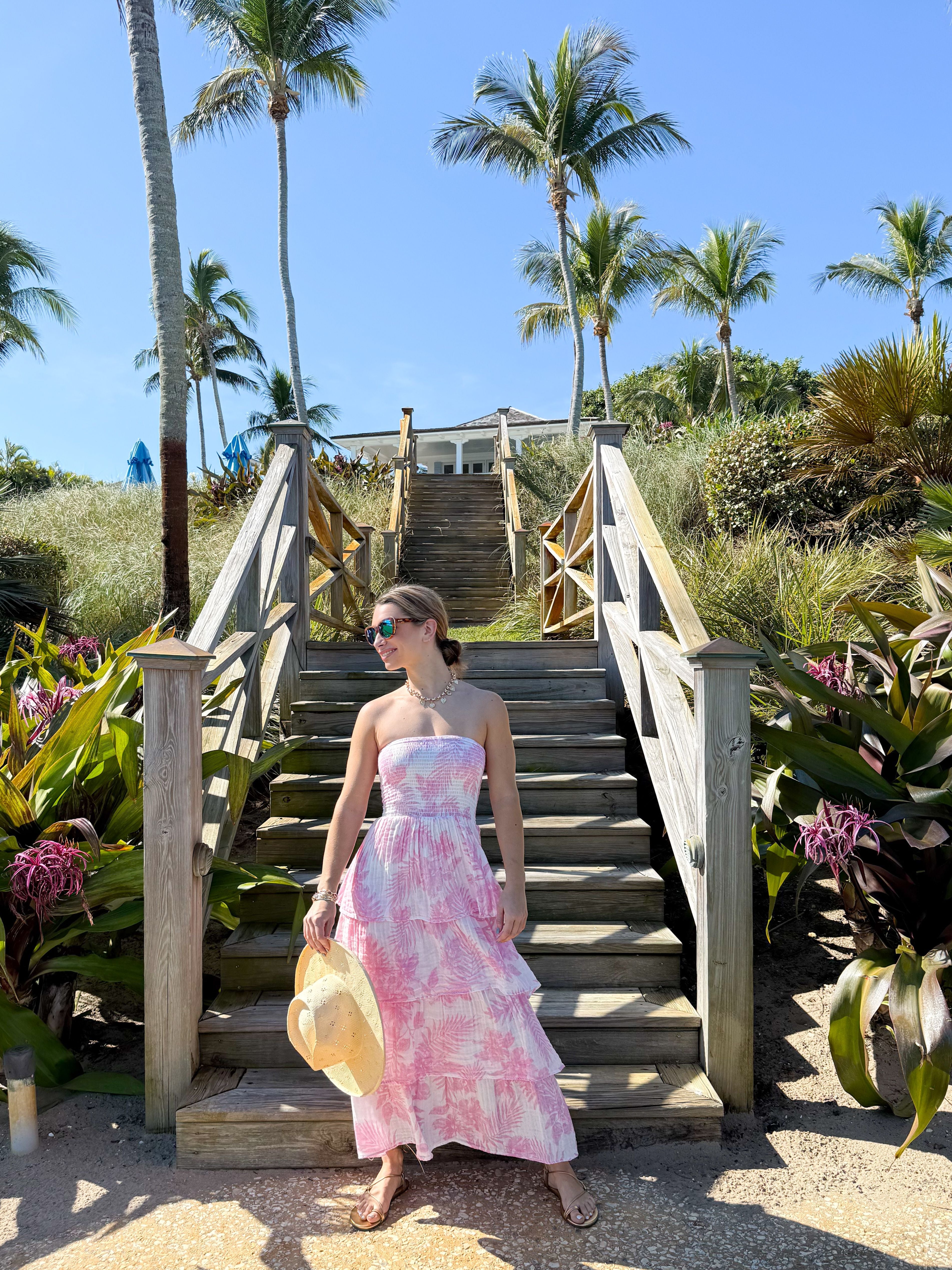 FINAL SALE FINAL SALE FELICITE Strapless Tier Maxi Baby Pink Palm