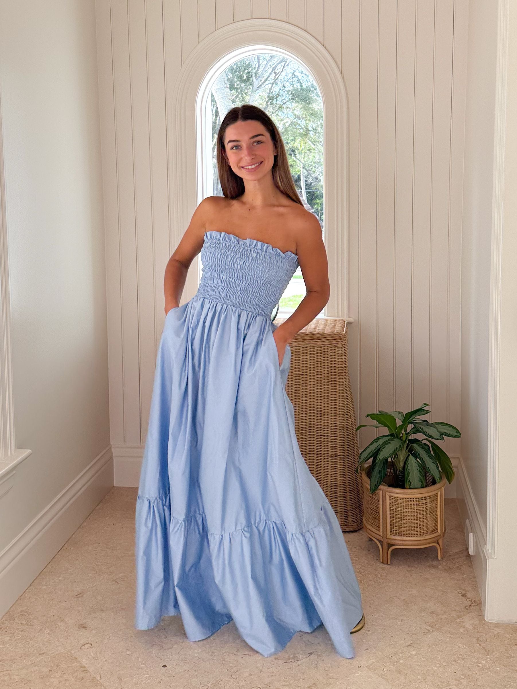KASIA Cosmos Strapless Smocked Maxi Dress Ciel – Matilda's Life Style