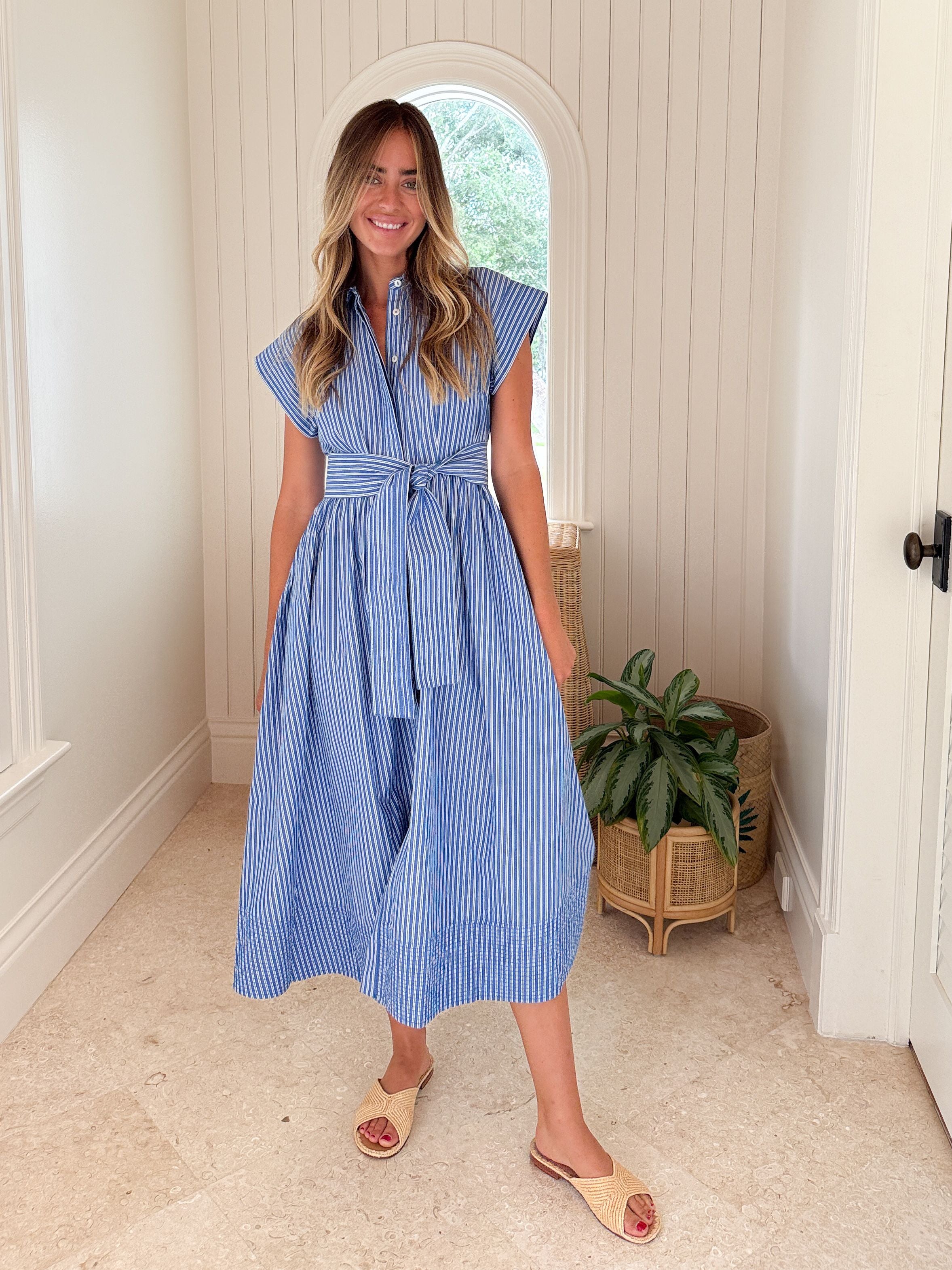 OLIPHANT Belted Shirt Dress Devon Blue