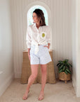 FRAE The Kathy Button Down Shirt White w/ Green Leaf