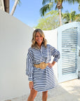 CARYN LAWN Preppy Dress Stripe & Gingham Navy