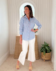 FRANK & EILEEN Eileen Button Up Light Blue/Red Stripe