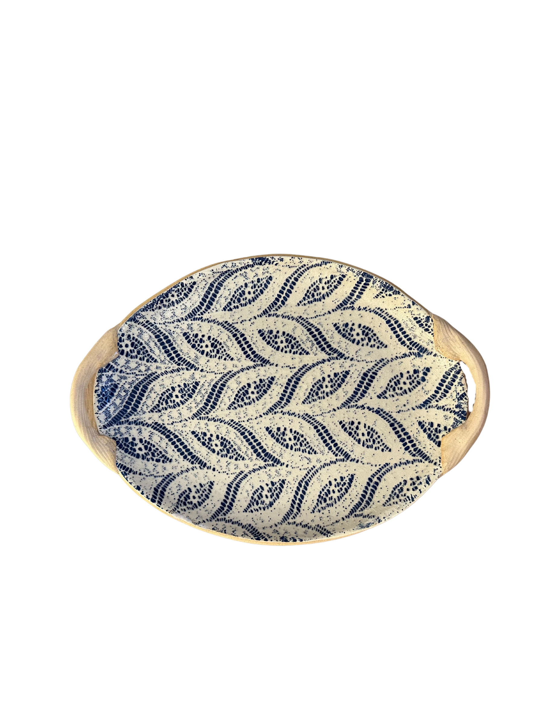 Small Oval Platter w/ Handles Paisley Cobalt