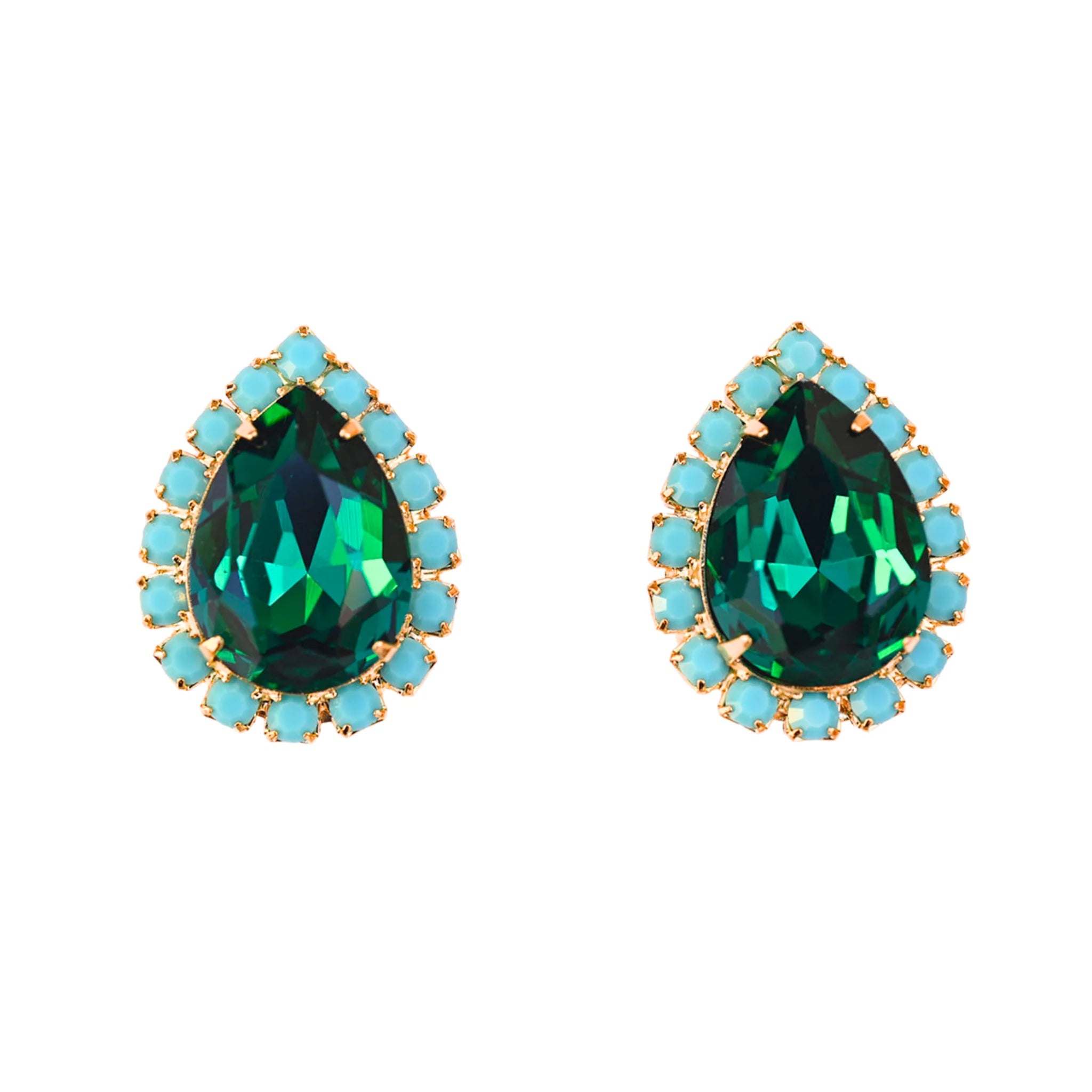 Pink Reef Pear Stud Emerald