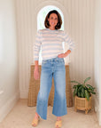 JUMPER 1234 Textured Stripe Crew Pale Blue Cloud Dancer