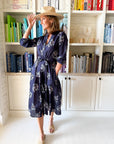 LOLA AUSTRALIA Daisy Boo Midi Dress Wreath Navy