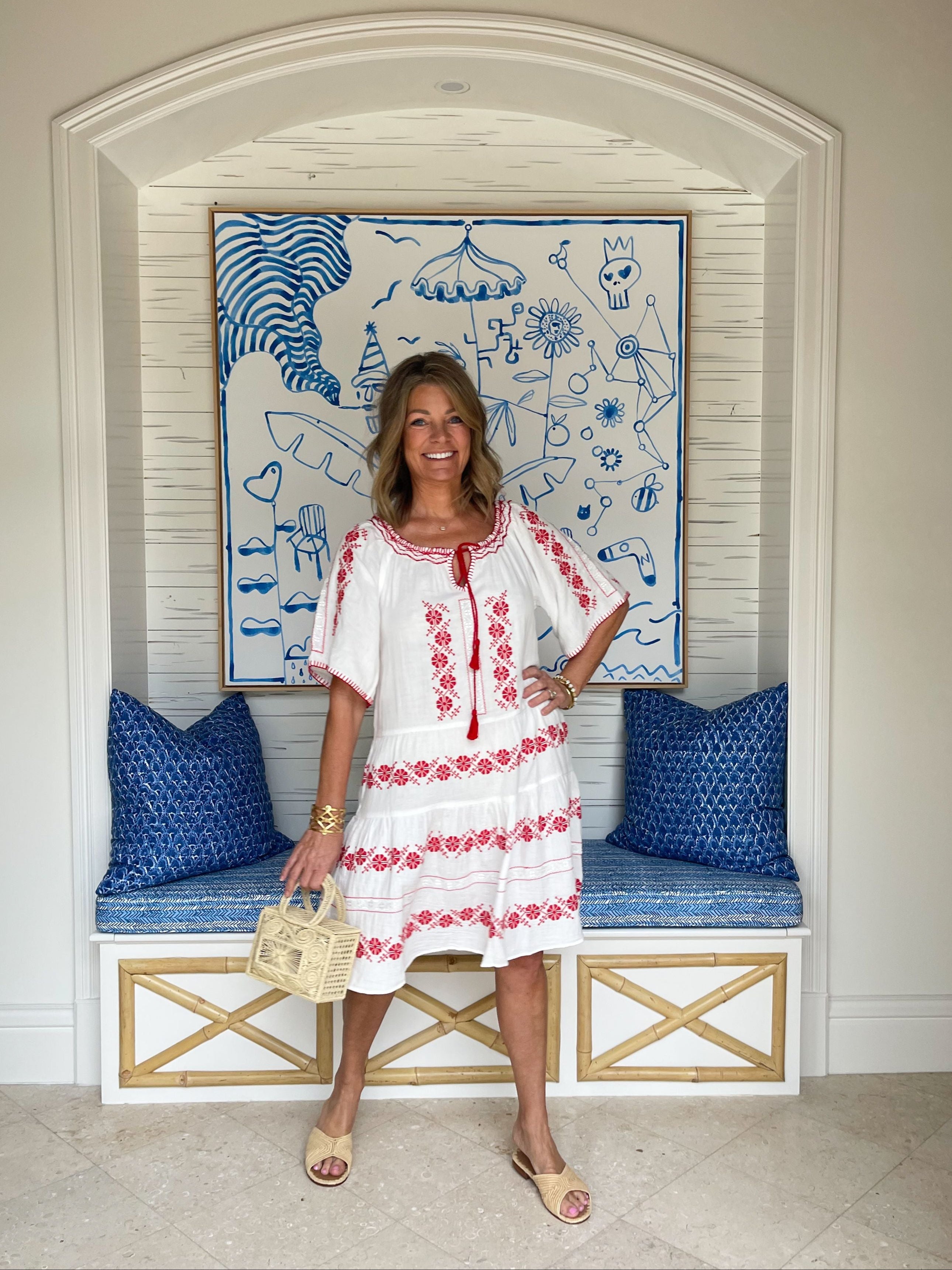 ROSE AND ROSE Holborn Dress White w/ Red
