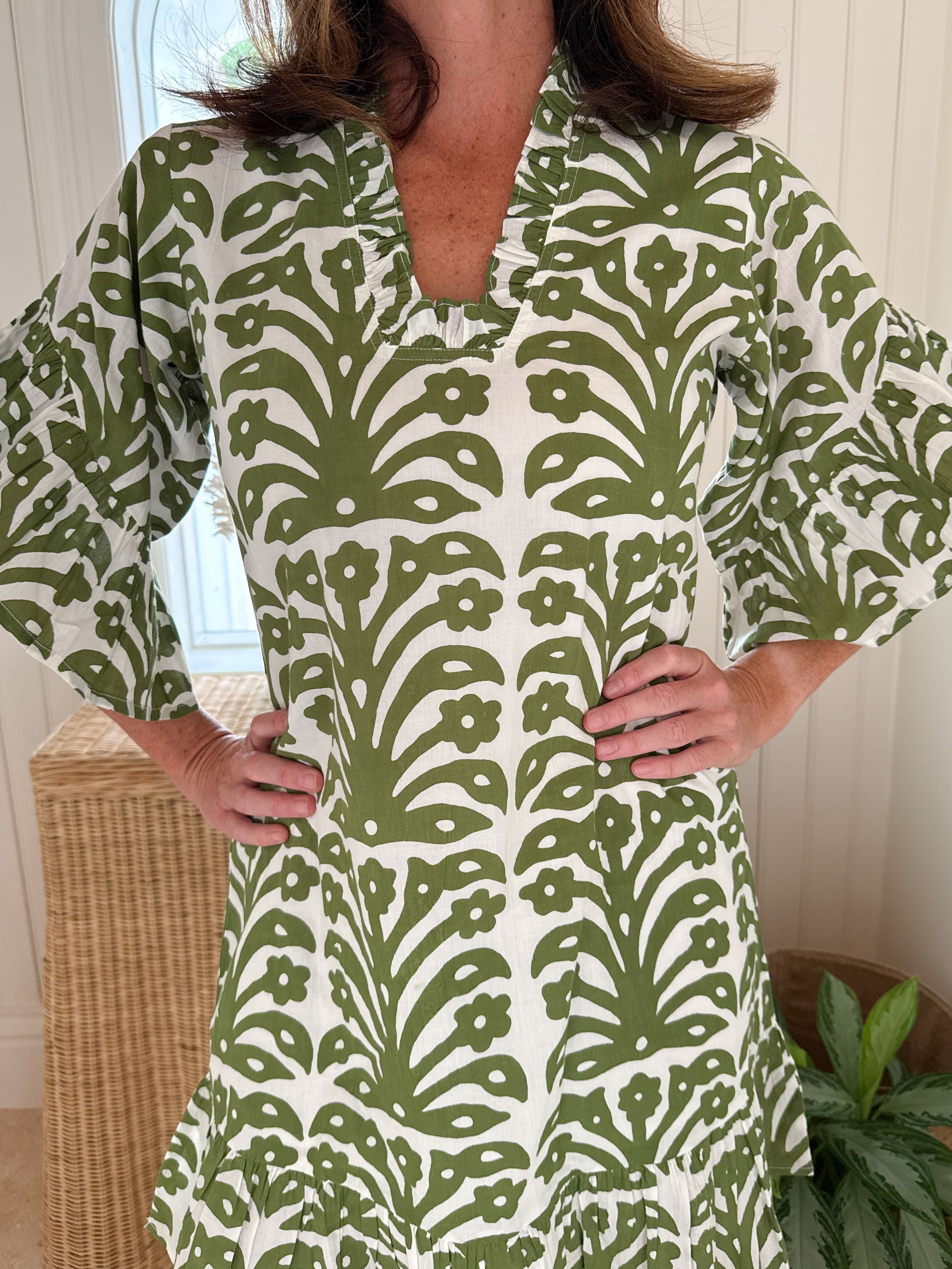 FITZROY & WILLA Soleil Mini Dress Grass Ikat Block