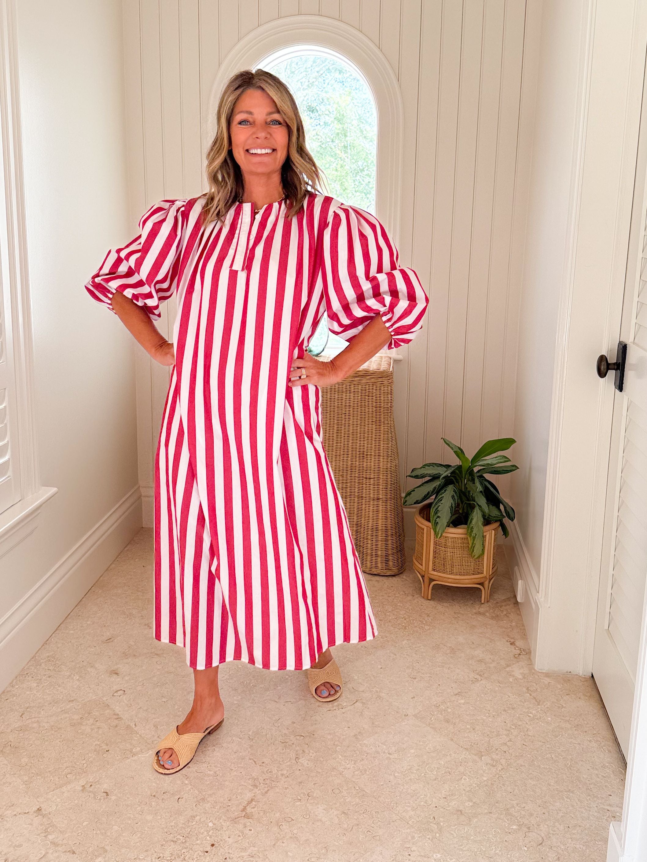 CARYN LAWN Cabana Dress Red Stripe