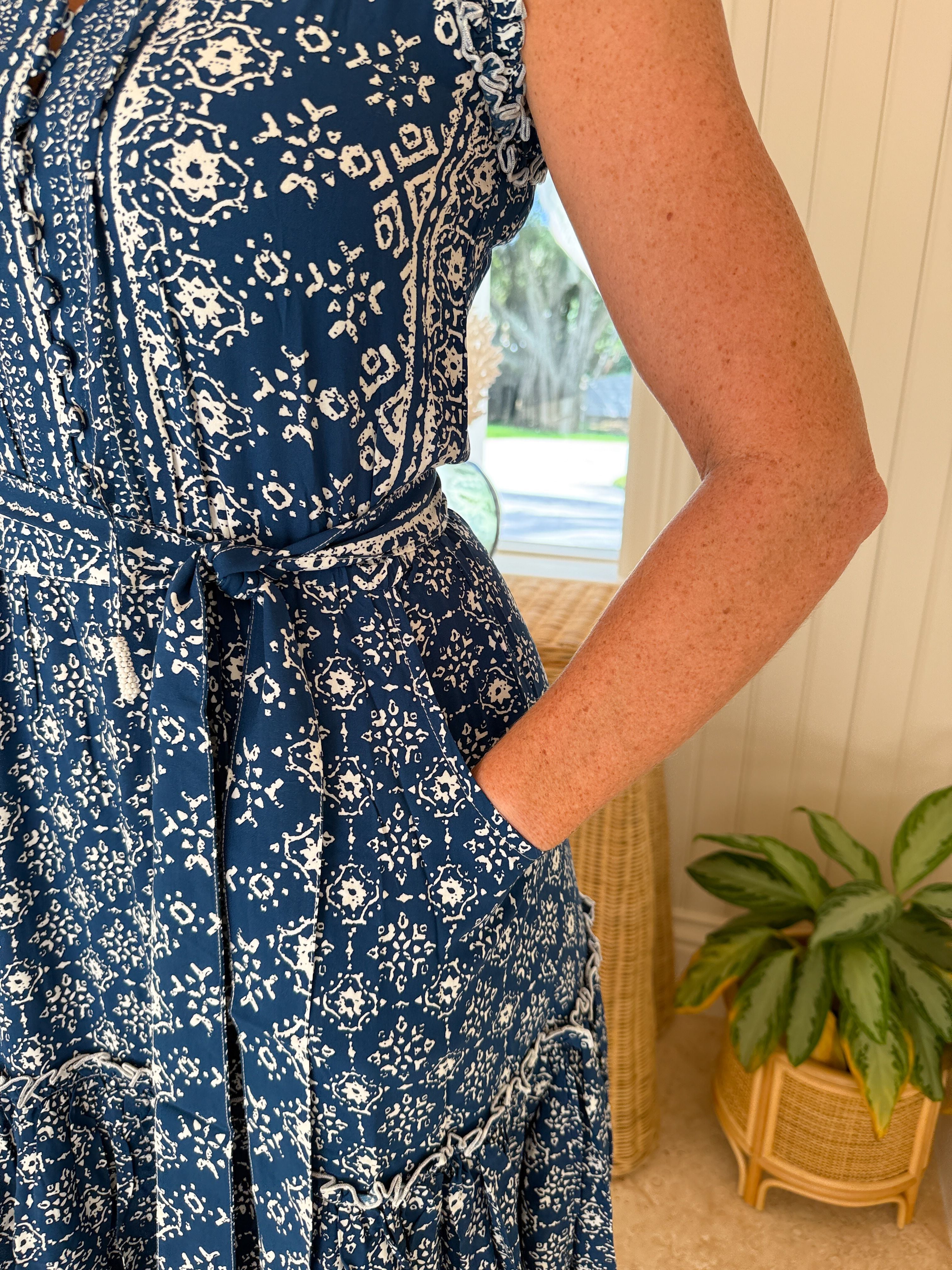 WALKER & WADE Alexis Dress Indigo Geo