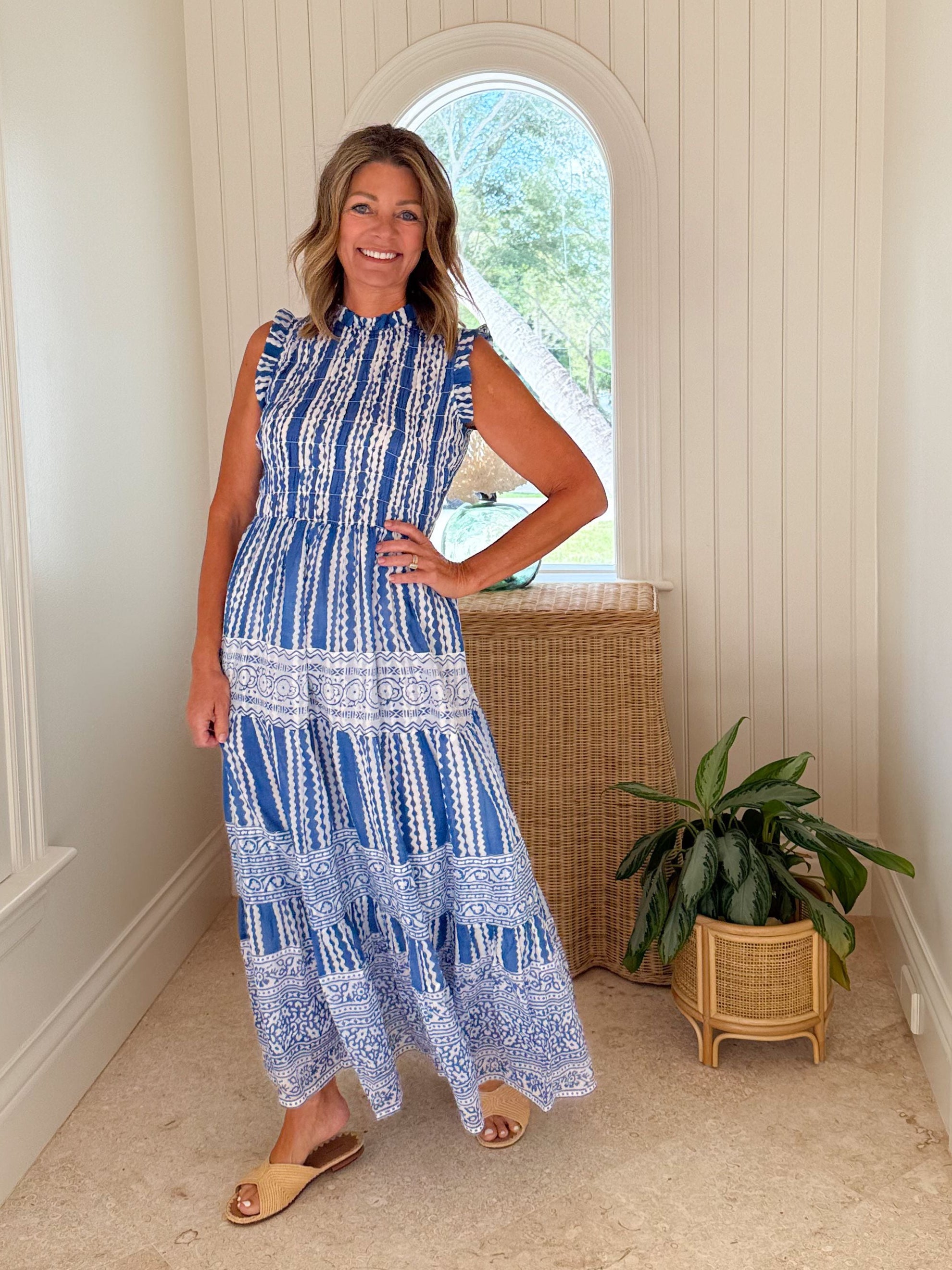 OLIPHANT Sleeveless Smocked Maxi Dress Ziggy Blue