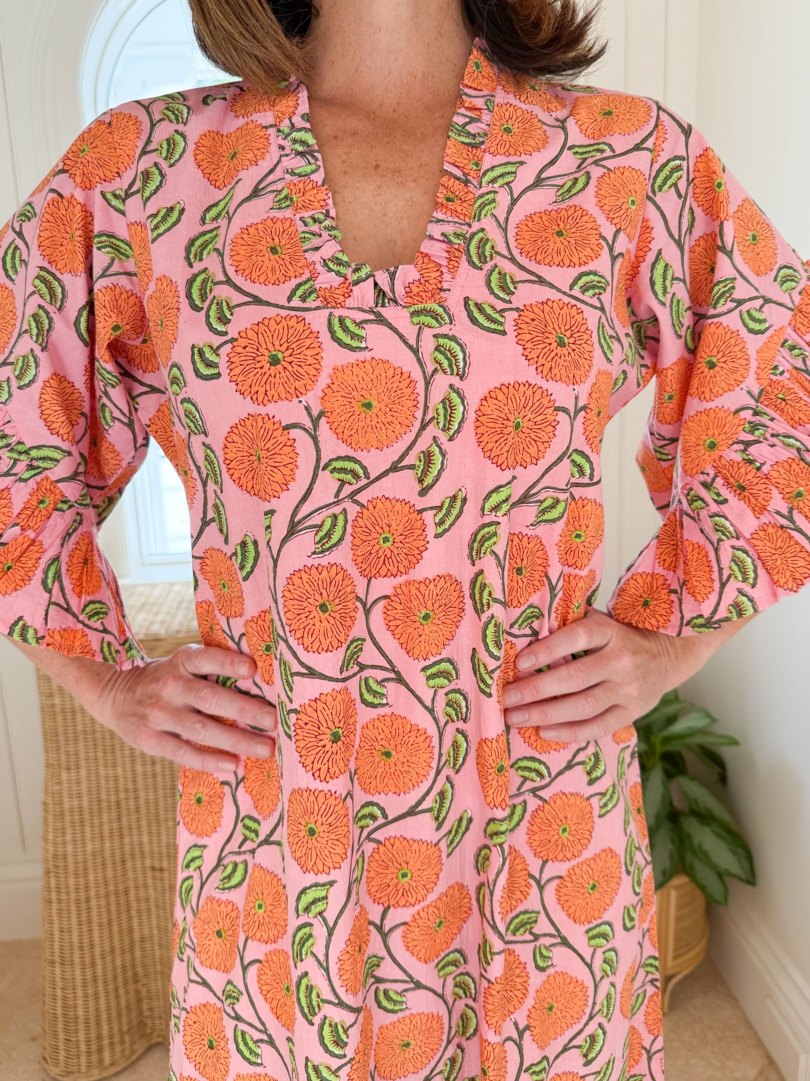 pink and orange floral dress Beck Orange Floral Print Maxi Dress - US 6