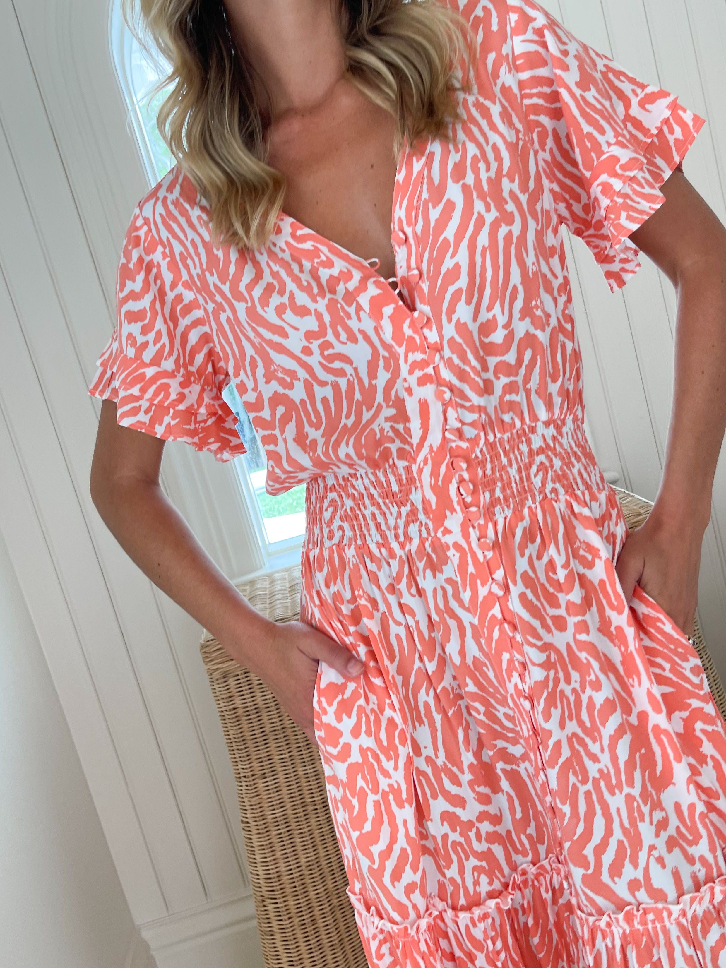 FINAL SALE WALKER & WADE Christina Dress Coral Zebra