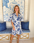 FITZROY & WILLA Soleil Mini Dress Blue/White Toile