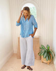 FRANK & EILEEN Eileen Button Up Turquoise/White Stripe