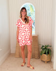 FRAE The Janie Short Caftan Watermelon Tile Block
