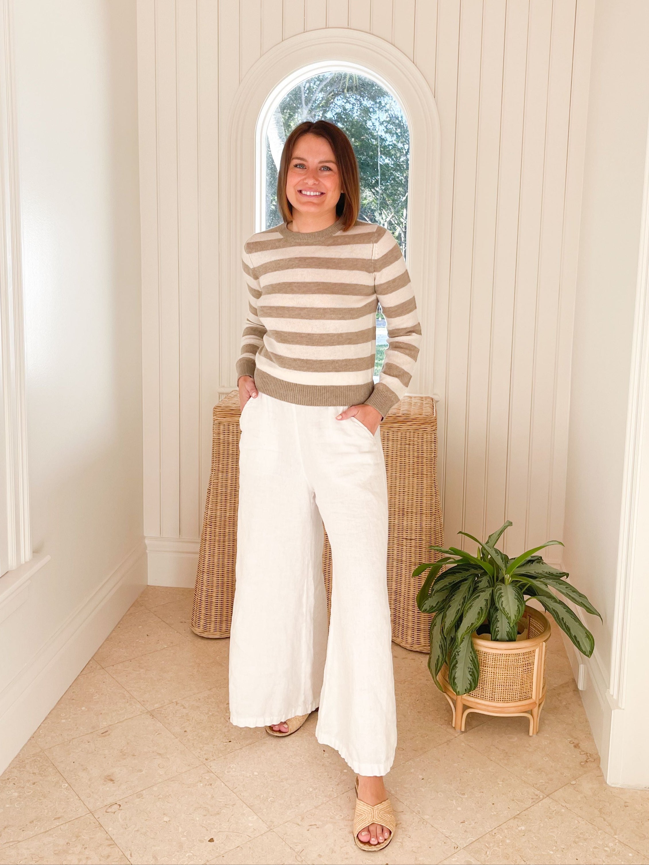 JUMPER 1234 Stripe Stripe Crew in Organic Light Brown and Cream