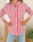 FRANK & EILEEN Eileen Button Up Red/White Stripe