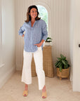 FRANK & EILEEN Eileen Button Up Blue/Navy Stripe Linen