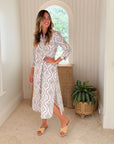 NAVY BLEU Sara Dress White Brown Botanical