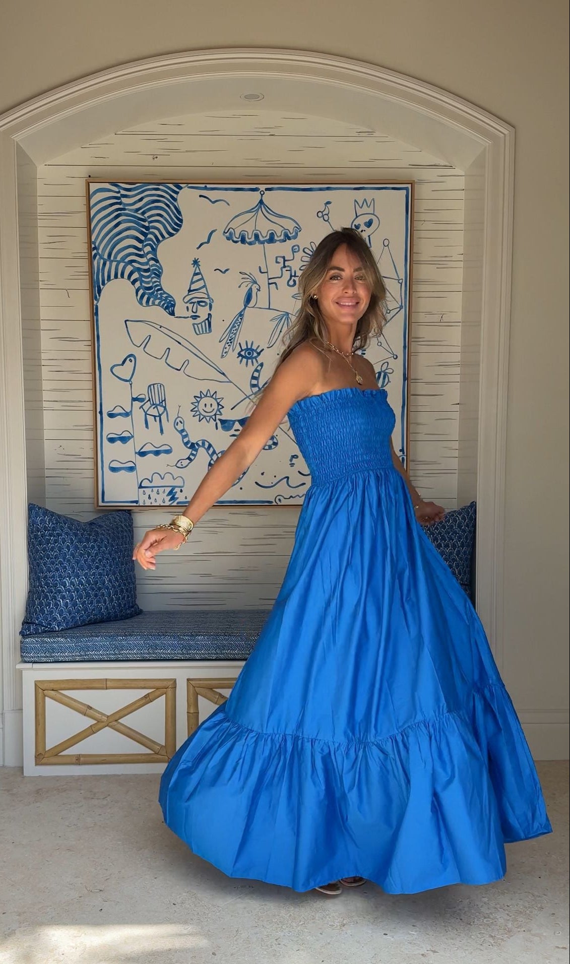 KASIA Cosmos Strapless Smocked Maxi Dress Blue